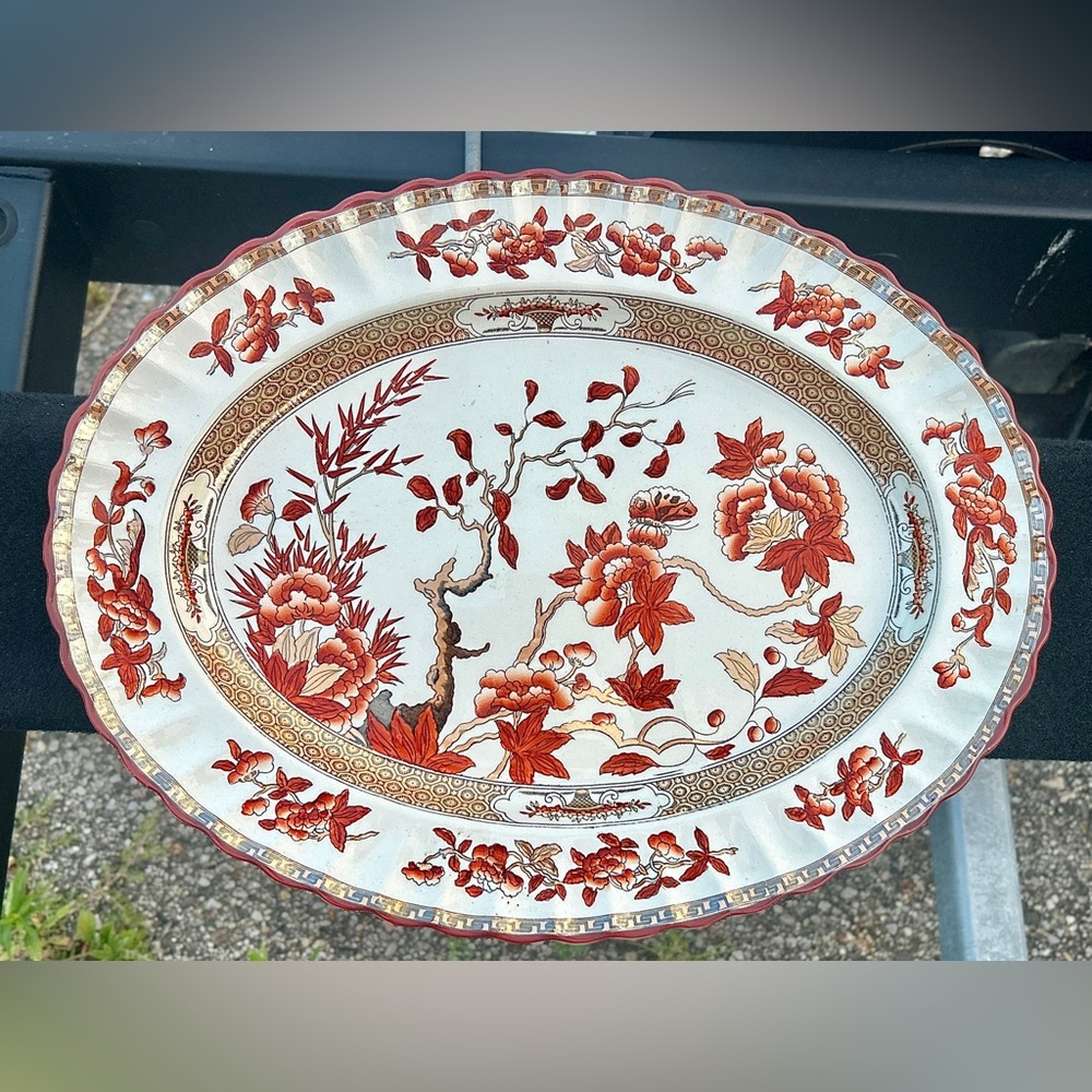 Vintage Discontinued Spode Copeland INDIAN TREE Scalloped Oval Serving Plate